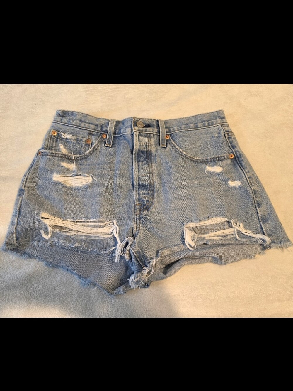Levi Strauss Light Blue Distressed Denim High Rise Jean Shorts 30